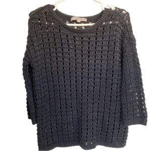 LOFT ladies open knit cotton sweater black XS